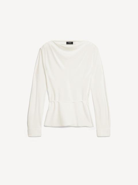 Theory Cowl Neck Long-Sleeve Blouse in Washable Silk Georgette