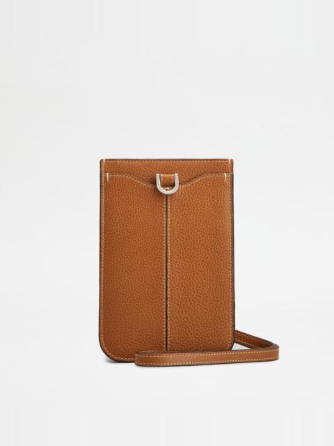 Tod's PHONE HOLDER IN LEATHER MEDIUM - BROWN
