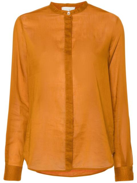 forte_forte semi-sheer band-collar shirt