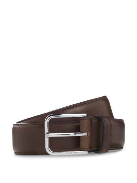 BOSS LEATHER BUSINESS BELT WITH POLISHED SILVER BUCKLE