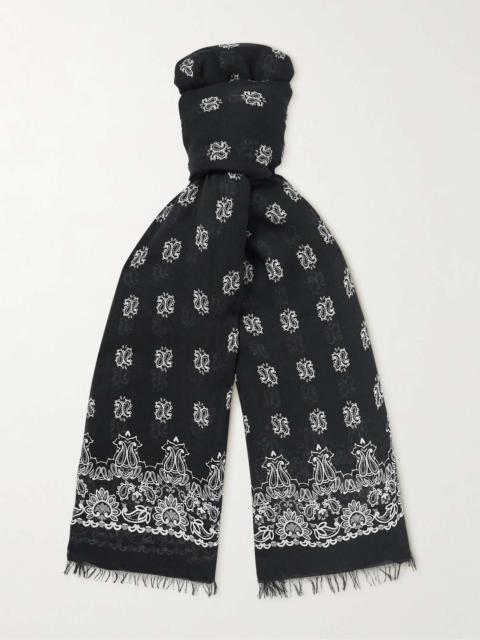Fringed paisley-print modal and cashmere-blend scarf