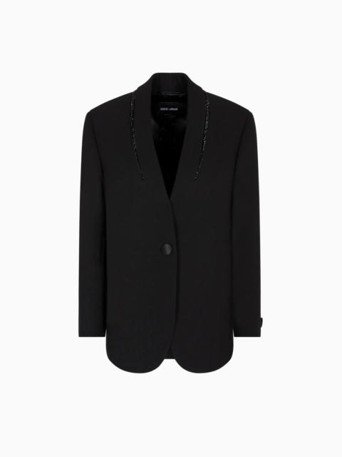 GIORGIO ARMANI SILK SINGLE-BREASTED JACKET WITH RHINESTONE EMBROIDERY