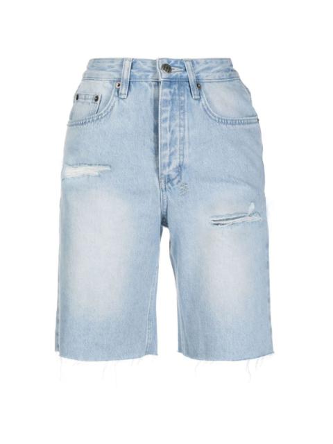 longline distressed denim shorts