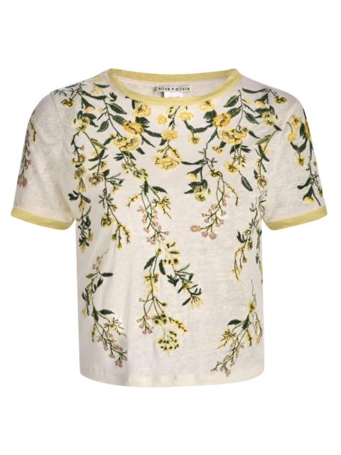 Alice + Olivia Women's Cindy Embroidered Linen Crop T-Shirt - Fresh Air Butter