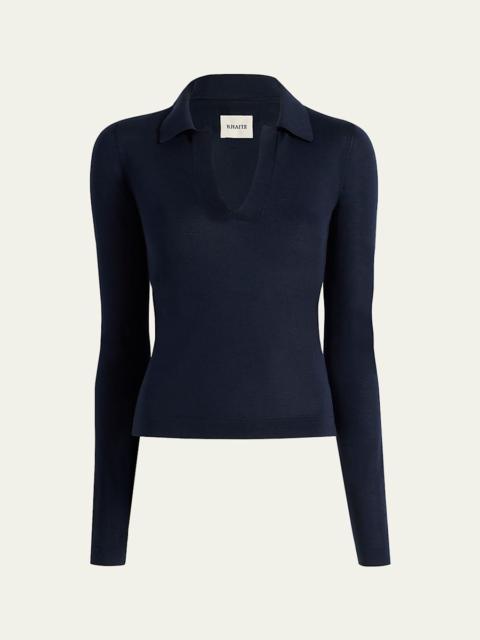 KHAITE Mikel Long-Sleeve Knit Polo Top
