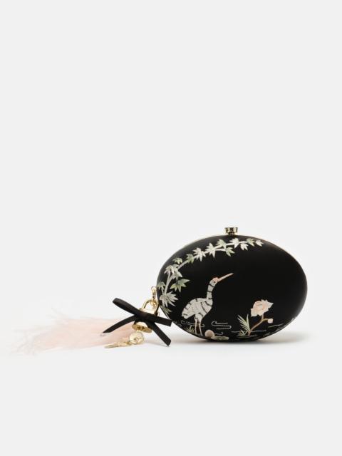 self-portrait Black Satin Embroidered Oval Clutch Bag
