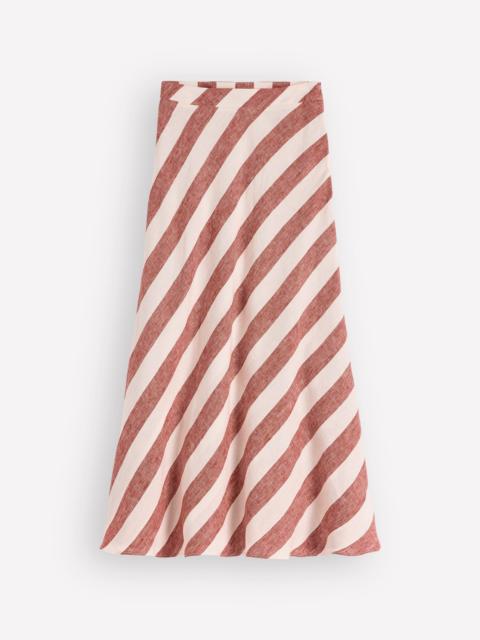 BODEN Bias Cut Linen Slip Skirt-Brown Diagonal Stripe