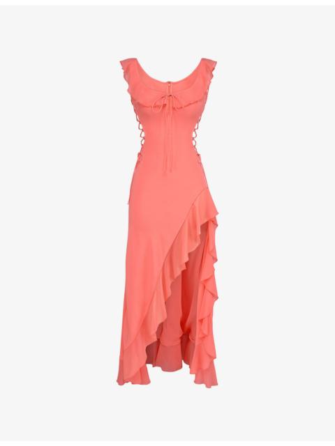 House of CB Aloura Georgette Ruffle Woven Maxi Dress