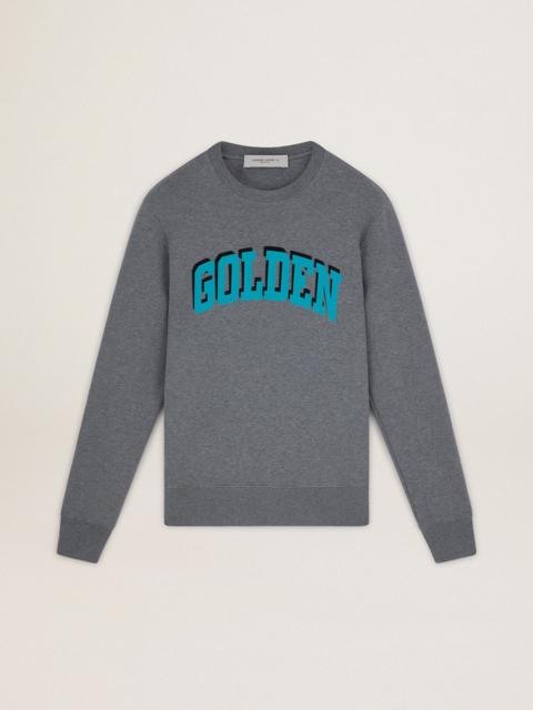 Gray Journey Collection sweatshirt with contrasting turquoise Golden lettering
