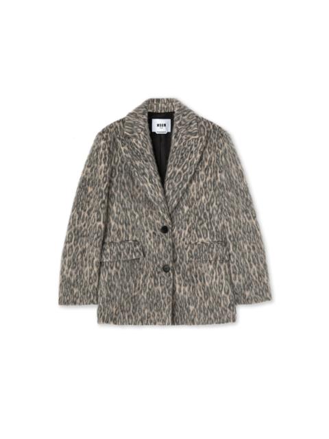 MSGM Wool short coat with "Cheetah Jacquard" motif