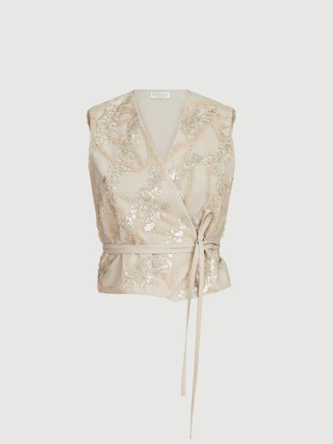 Brunello Cucinelli Techno cotton poplin vest with dazzling seabed embroidery