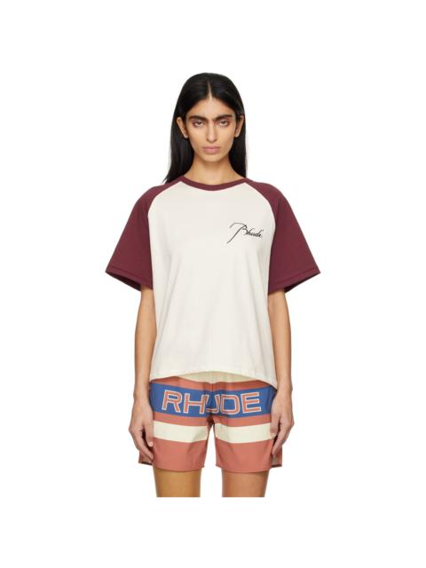 Rhude Off-White & Burgundy Raglan T-Shirt