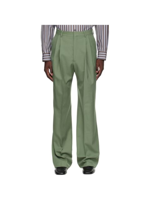 Dries Van Noten Green Straight-Leg Wool Trousers