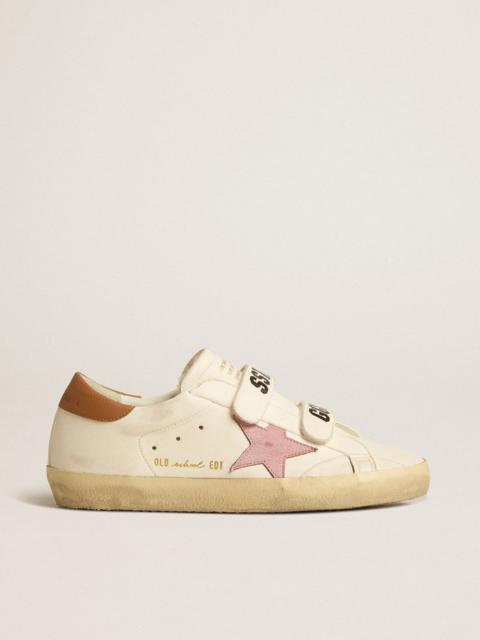 Old School in nappa leather with pink leather star and beige shearling lining