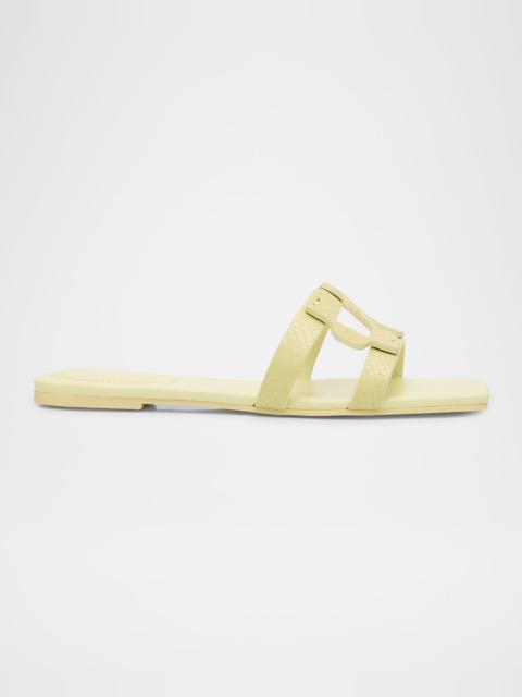 SIMKHAI Monogram Snake-Embossed Leather Flat Slide Sandals