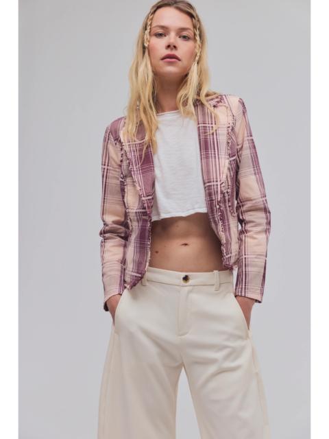 FREE PEOPLE Whip Smart Distressed Plaid Blazer