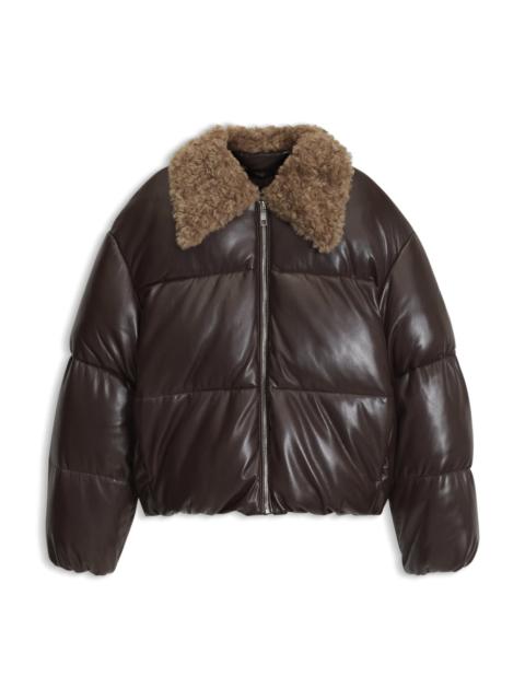 BOSS FAUX-LEATHER BOMBER JACKET WITH TEDDY COLLAR