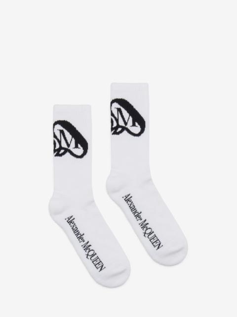 Alexander McQueen Men's Seal Logo Socks in Ivory/black