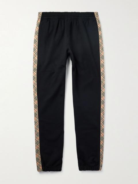 Burberry Tapered Logo-Embroidered Checked Cotton-Jersey Sweatpants Black
