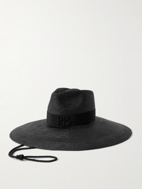 RUSLAN BAGINSKIY Embroidered Silk Grosgrain-trimmed Straw Hat