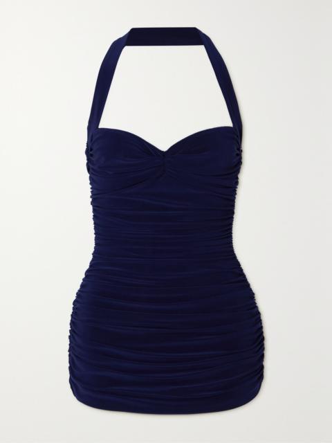 NORMA KAMALI Bill Mio ruched halterneck swimsuit Navy