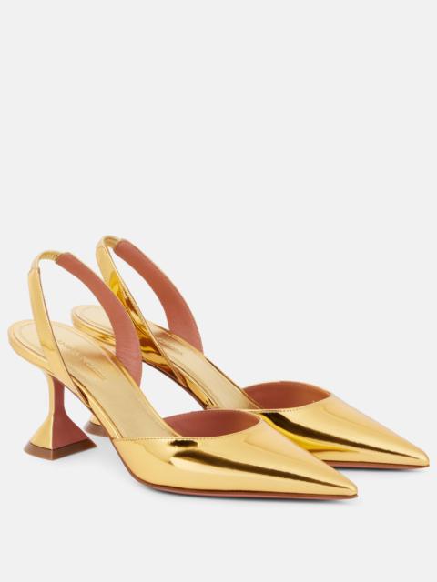 Amina Muaddi Holli 70 mirrored leather slingback pumps