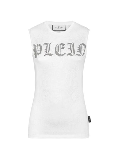 crystal-embellished logo-print tank top