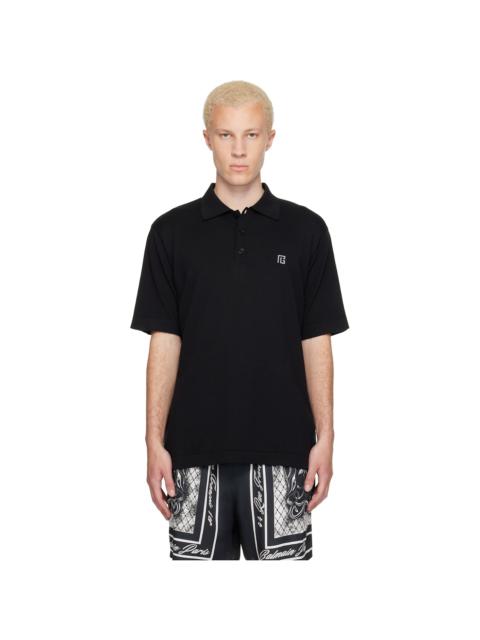 Balmain Black Embroidered Cotton Polo