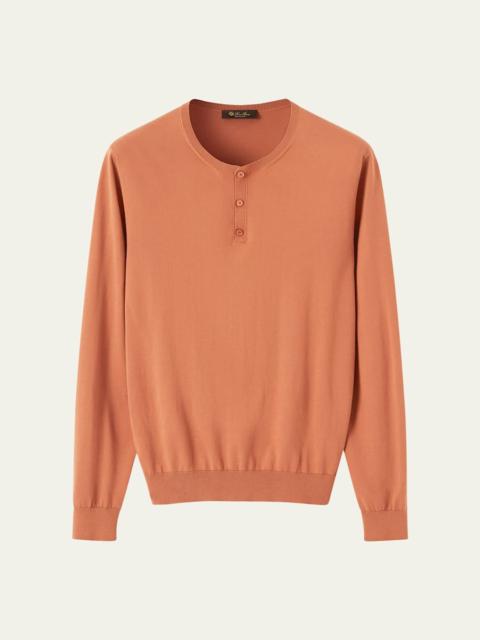 Loro Piana Men's Ice Wish Sea Island Cotton Henley Sweater