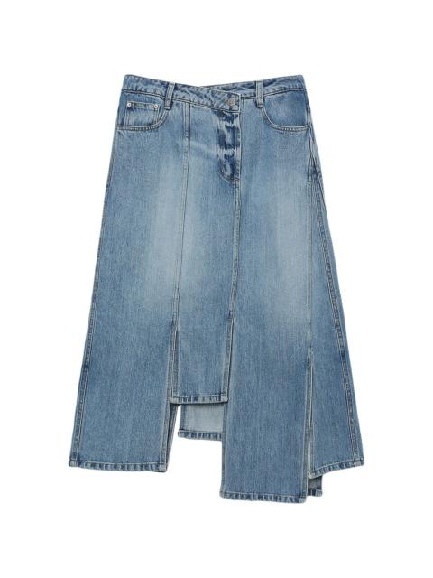 LVIR asymmetric-hem denim midi skirt