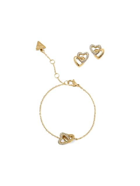 GUESS USA beloved crystal-embellished interlocking-heart earrings and bracelet