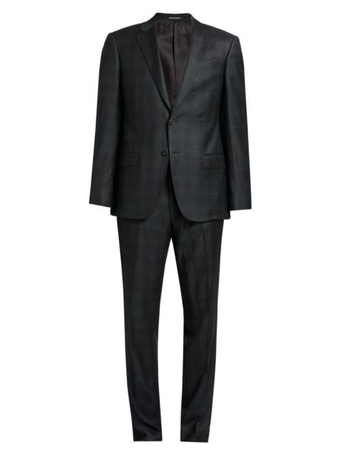 EMPORIO ARMANI Men's Plaid Wool Single-Breasted Suit - Grey