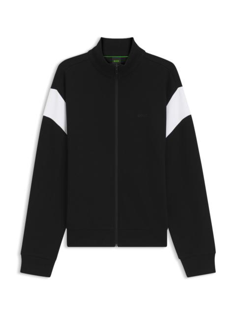 BOSS ZIPPERED COTTON-BLEND SWEATSHIRT WITH CONTRAST INSERTS