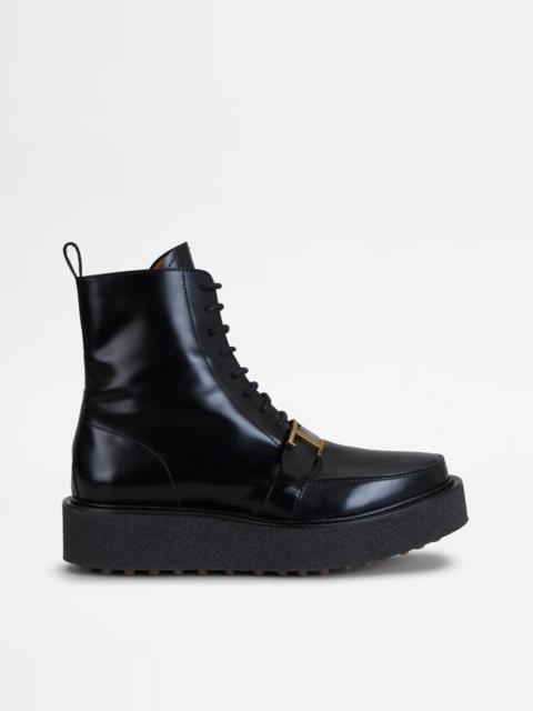 Tod's TIMELESS PLATFORM BOOTS IN LEATHER - BLACK