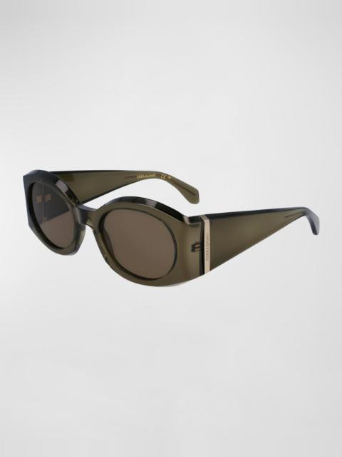 FERRAGAMO Sculptural Plastic Oval Sunglasses