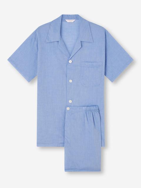 Derek Rose Men's Short Pyjamas Amalfi Cotton Batiste Blue