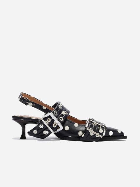 GANNI Feminine Buckle Kitten Heel Ikat Dots