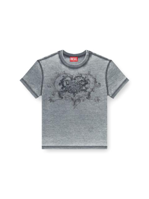 Diesel JERSEY T-SHIRT WITH RHINESTONES AND BURNOUT EFFECT
