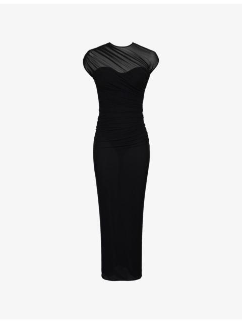House of CB Orelia Draped Mesh Maxi Dress