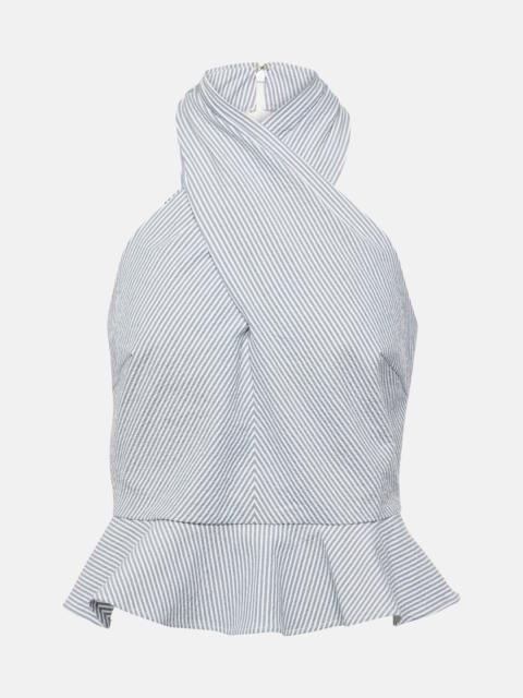 VERONICA BEARD Drey striped halterneck cotton top