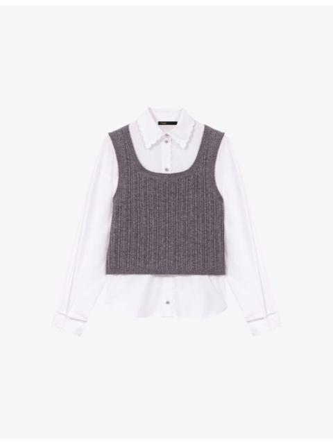 maje Shirt-Underlayer Ribbed Stretch-Knit Top