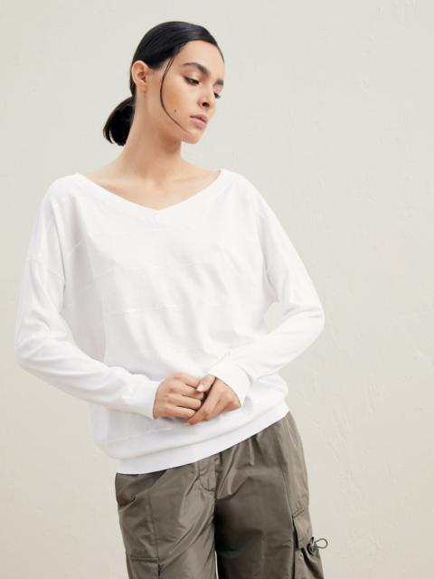 Cotton lightweight sweater with dazzling brushstroke embroidery