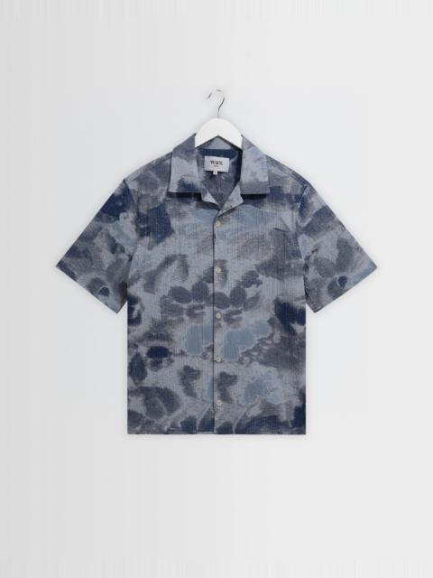 Wax London Didcot - Blue Watercolour Print Short-Sleeve Shirt