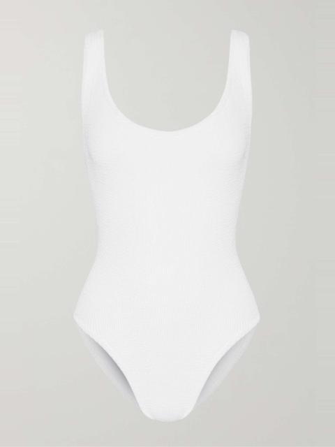 Hunza G Square Neck seersucker swimsuit White