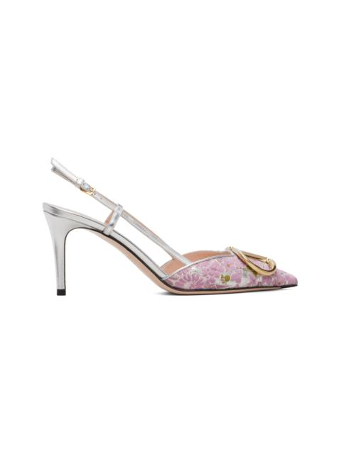 Valentino Silver & Pink VLogo Signature Slingback 80mm Heels