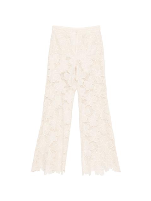 Sandro floral-embroidered lace-detail trousers