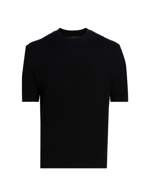 EMPORIO ARMANI Men's Tonal Honeycomb Wool Crewneck Sweater - Black