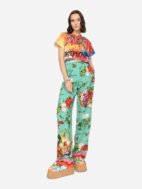 Dolce & Gabbana Cropped jersey T-shirt with graffiti print and necklace detail