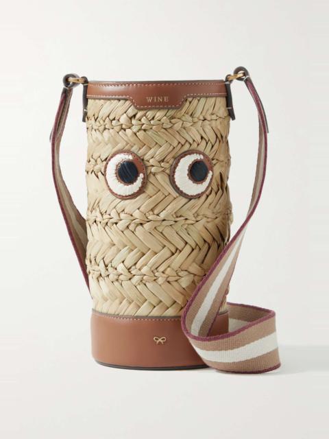 Anya Hindmarch Eyes leather-trimmed straw wine bottle holder