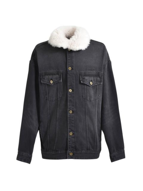 FUR DETAIL OVERSIZED DENIM JACKET / BLK